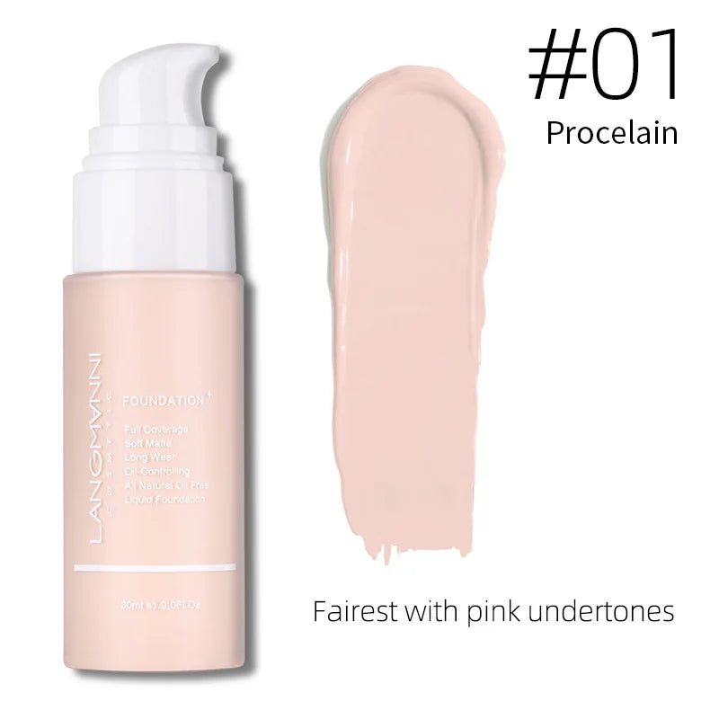 Langmanni 30ml Matte Face Foundation Cream Waterproof  Liquid Foundation Oil Control Cover Base Concealer Makeup Cosmetics