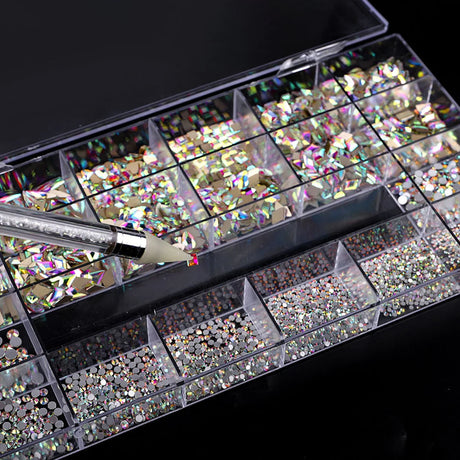 21 grid nail art diamond flat bottom glass diamond multi-style special-shaped diamond shiny nail rhinestone DIY nail art jewelry