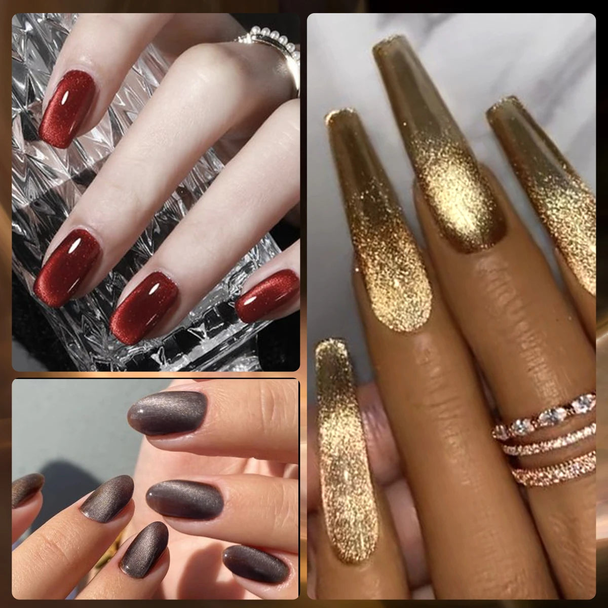Four Lily 7ml Golden Magnetic Nail Gel Polish Glitter Champagne Gold Nail Art Decorations UV/LED Vernis Gel for Nails Manicure