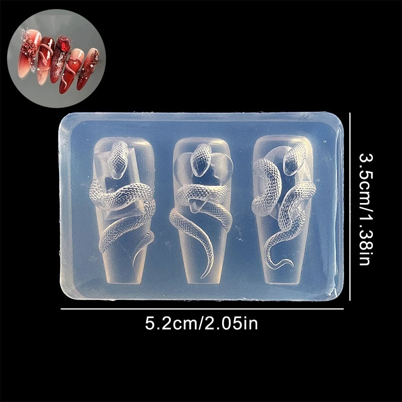 1/3 Pcs 3D Snake Nail Silicone Carving Mold DIY Decoration Art Beauty Charm Template UV Gel Manicure Supplies
