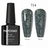 MAYCHAO Glitter Gel Nail Polish 7.3ml Semi-permanent Sequins Shiny Gel Base Top Coat Soak Off UV LED Varnish Nail Art Decoration