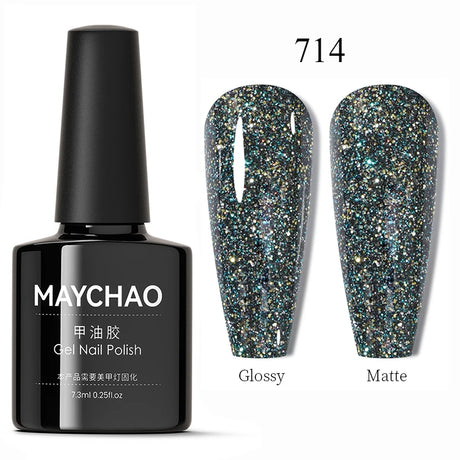 MAYCHAO Glitter Gel Nail Polish 7.3ml Semi-permanent Sequins Shiny Gel Base Top Coat Soak Off UV LED Varnish Nail Art Decoration