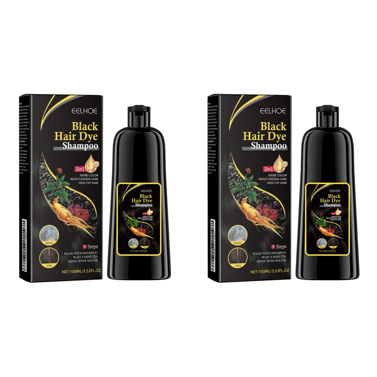Black Hair Colouring Shampoo 3 in 1 Natural Herbal Essence Instant Colouring Shiny Hair Dye Shampoo Cleaning Nourishing Hair for Covering White