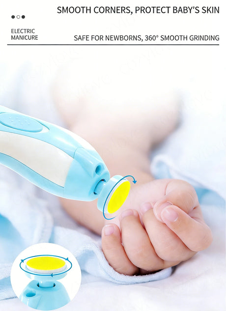 Electric Baby Nail Trimmer Set with 6 Grinding Heads | Safe Infant Nail File for Newborns & Toddlers, 4 Color Options