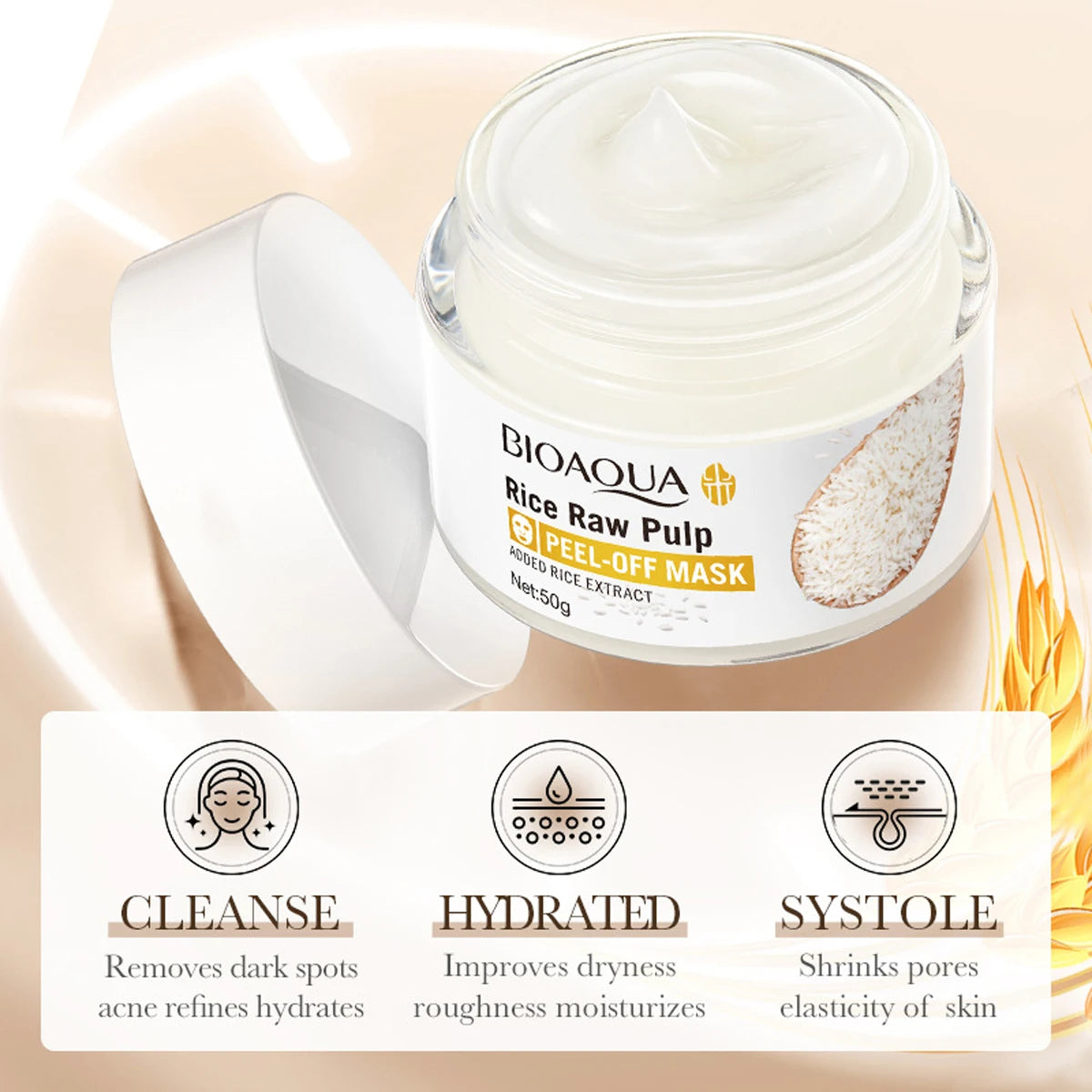 Rice Pulp Peel-Off Mask: Absorbs And Removes Blackheads And Whiteheads, Exfoliates, Whitens, Moisturizes, And Firms The Skin.