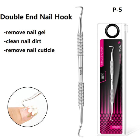 Quality Steel Hook Type Cuticle Pusher Nail Polish Remover Nail Gel Scraper Pedicure Pusher Manicure Podiatry Nail Art Tool