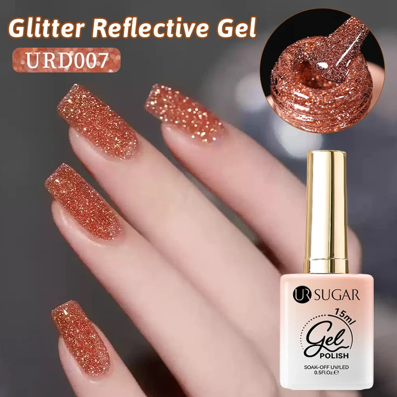 UR SUGAR 15ml Chameleon Pink Purple Reflective Gel Nail Polish Glitter Gorgeous Semi Permanent Soak Off UV Gel For Nail Art
