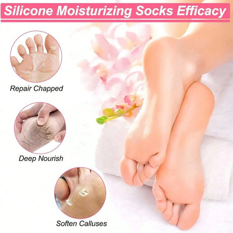 2 Pieces Silicone Foot Care Socks, Moisturizing Protection, Softening Dry, Cracked Heels, Foot Care Tools for Men and Women
