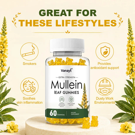 Vanayt 2000 mg Mullein Leaf Gummies - Supports Clear Lungs & Respiratory Health, Natural Detoxification, Enhanced Immune Function