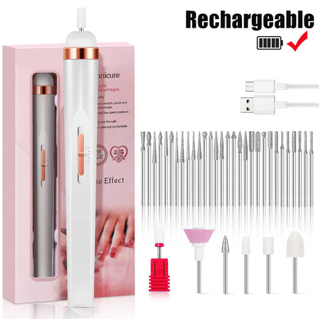 YIKOOLIN Portable Nail File Care Electric Nail Drill with 4 Speeds Cuticle Trimmer Battery Operated Manicure and Pedicure Tools
