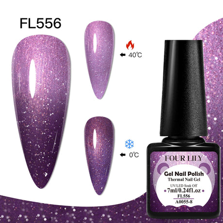 FOUR LILY 7ml Thermal Nail Gel Polish 3 Colors Changing Semi Permanent Soak Off UV/LED Nail Supplies Gel for Manicure Design