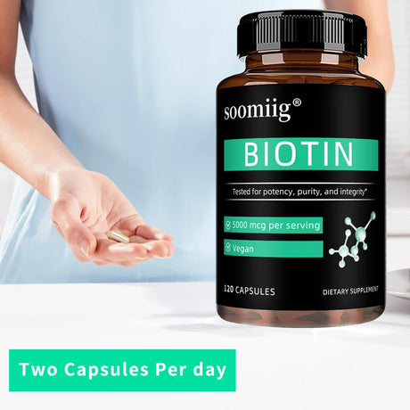 Vegan Biotin Supplement 5000 Mcg, Hair, Skin, Nails and Supports Normal Brain Function and Cognitive Abilities - 120 Capsules