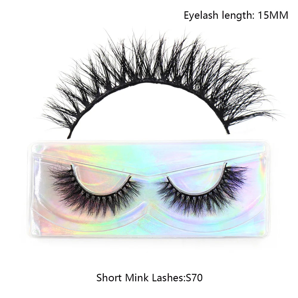 LEHUAMAO 12mm-15mm Short Natural 3D Mink Lashes Fluffy Wispy False Eyelashes 100% Cruelty Free Eyelash Extensio Face Makeup