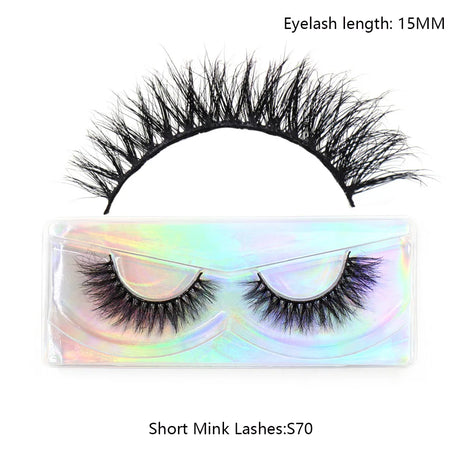 LEHUAMAO 12mm-15mm Short Natural 3D Mink Lashes Fluffy Wispy False Eyelashes 100% Cruelty Free Eyelash Extensio Face Makeup