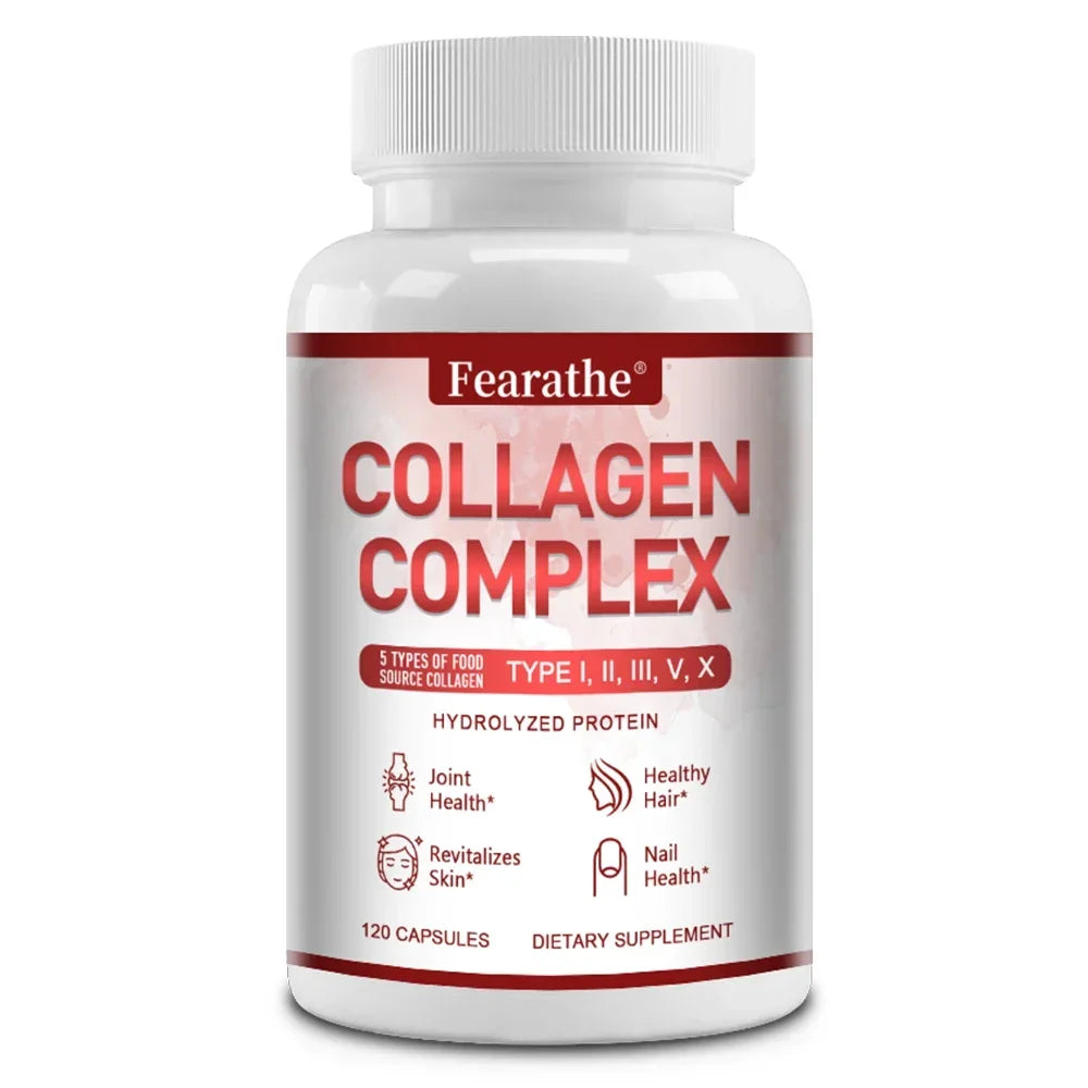 Multi-Type Collagen Complex Capsules, Natural Collagen Peptides Supplement, Support Skin Radiance, Hair, Nail & Joint Health