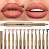 Double Head Black Lip Liner&Brush Pen Mist Matte Velvet Contour Tint Lipstick Pencil Long Lasting Nude Brown Natural Lip Makeup