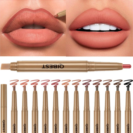 Double Head Black Lip Liner&Brush Pen Mist Matte Velvet Contour Tint Lipstick Pencil Long Lasting Nude Brown Natural Lip Makeup
