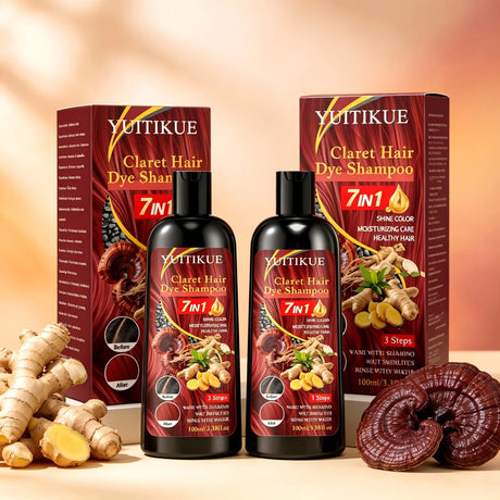 YUITIKUE 100ml Claret Hair Dye Shampoo, 7IN 1 Quick Coloring, Moisturizing Care with Natural Ingredients for Shiny, Healthy Hair