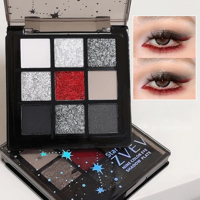 Punk Smoked Black Gray 9 Color Eyeshadow Makeup Palette Dark Color Pressed Glitter for Eyes Shadow Pigment Powder Cosmetics