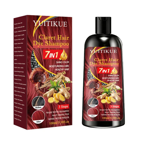 YUITIKUE 100ml Claret Hair Dye Shampoo, 7IN 1 Quick Coloring, Moisturizing Care with Natural Ingredients for Shiny, Healthy Hair