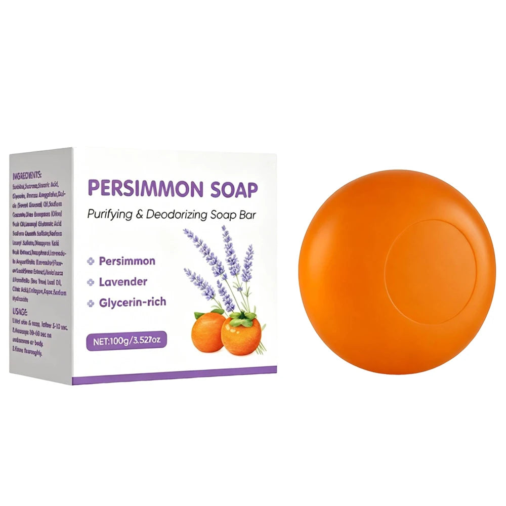 Persimmon Soap Bar for Body Odor Control, Japanese Persimmon & Lavender Extract for Unisex, Purifying & Deodorizing Soap, 100g