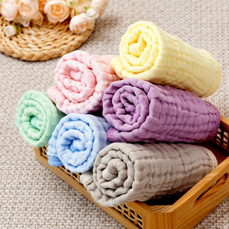 6PCS Muslin Baby Towel Set,Solid Color Multipurpose Face Towels Washcloths,Burp Cloth Feeding Bibs Cozy Soft Cloth Wipes