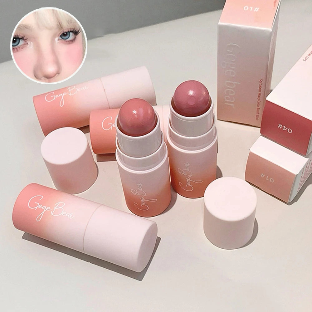 Gege Bear Soft Matte Blush Stick Moisturizing Natural Matte Tender Eeasy to Blend Rouge Stick