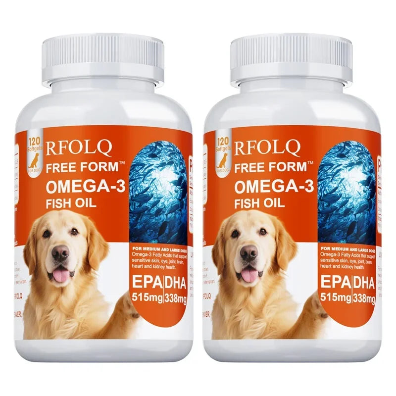 120 Softgels Deep-sea Fish Oil for Dogs Rich OMEGA 3 & 6 Salmon Oil Beauty Hair Protects Joint Health