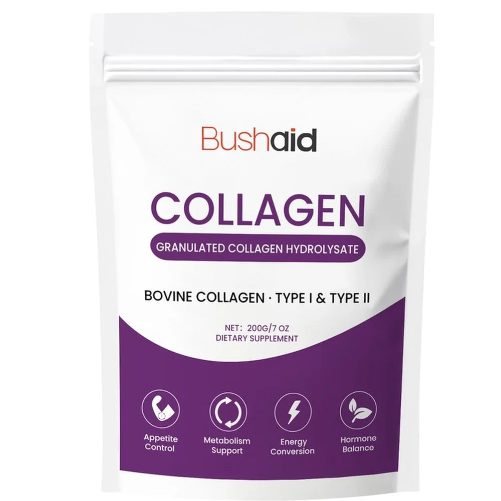 BushAid Collagen Peptide Powder, Bovine Type I & Type II Collagen, Granulated Hydrolysate, Easy To Mix, 200g 30 Servings