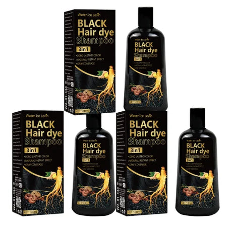 Black Hair Dye Shampoo 3in1 with Ginger & Biotin - Long Lasting Color & Gray Coverage for Vibrant Hair
