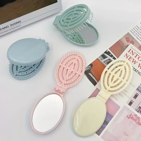 2-in-1 Foldable Comb Mirror Mini Portable Scalp Massage Comb Perfect for Travel Outgoing Use Easy to Carry Ideal Gifts