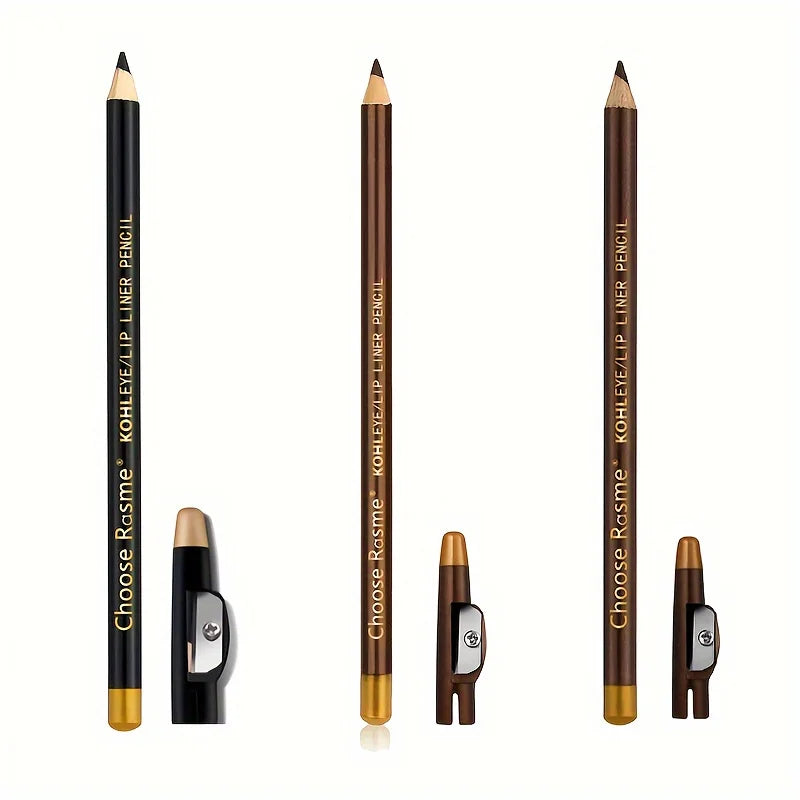 3pcs Eyebrow Pencil Eyeliner lip pencil Natural makeup Long-lasting Black dark coffee light coffee with pencil sharpener