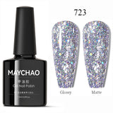 MAYCHAO Glitter Gel Nail Polish 7.3ml Semi-permanent Sequins Shiny Gel Base Top Coat Soak Off UV LED Varnish Nail Art Decoration