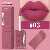 DUNUF 8-Color Matte Velvet Smooth Easy-to-Apply Square Tube Lip Gloss Waterproof Three-Dimensional Plumping Lipstick