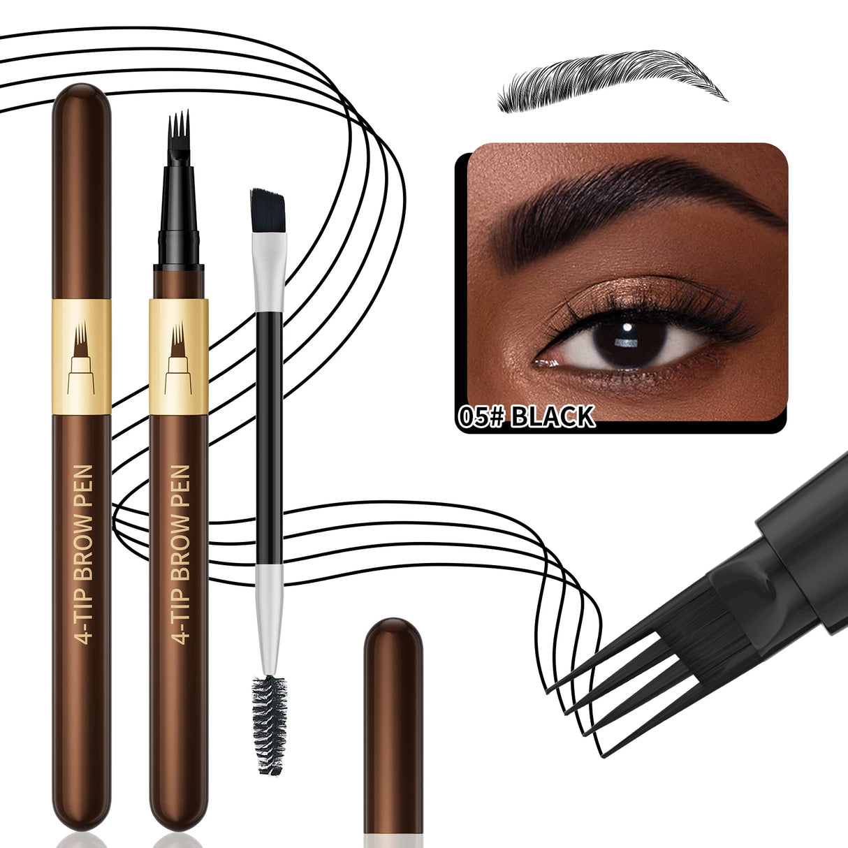 Four-Pronged Eyebrow Pencil, Four-End, Long-Lasting, Non-Smudged, Water-Resistant, Anti-Smudged Eyebrow Pencil