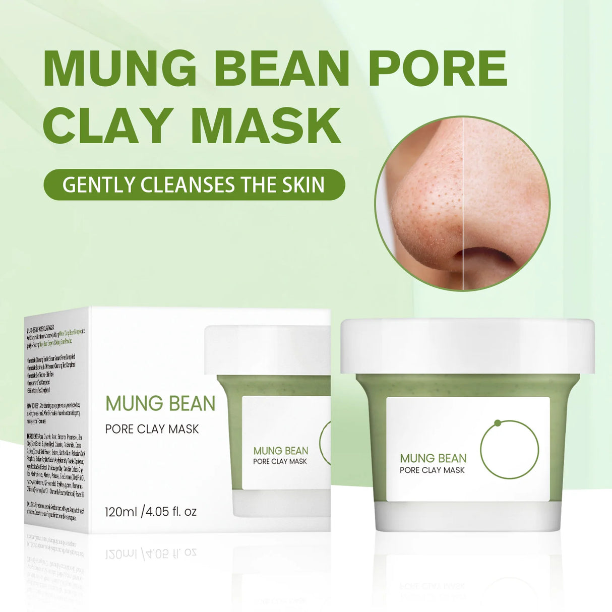 Mung Bean Pore Clay Mask 120ml - Deep Cleansing Face Mask for Blackhead Removal, Skin Brightening & Pore Minimizing