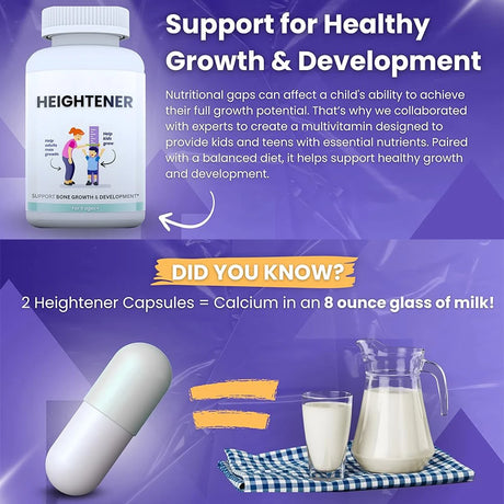 Heightener - Natural Height Growth Supplement for Kids, Teens and Adults to Increase Bone Strength and Grow Taller, Height Pills