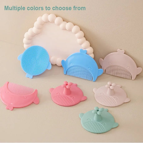 New Baby Hair Comb and Brush Cute Cartoon Whale Infant Soft Silicone Head Massage Comb Hair Cleaning Brush Newborn Bathing Tools