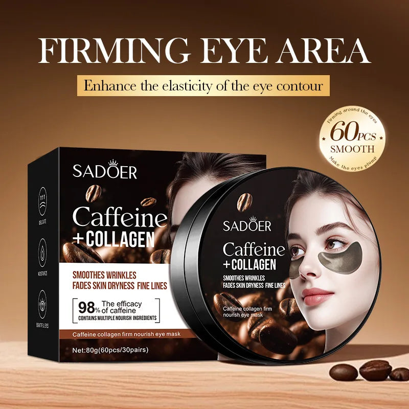 60/120pcs SADOER Caffeine Crystal Collagen Eye Mask: Moisturizing Eye Patches for Eye Care Ant -Aging Anti Wrinkles Skin Care