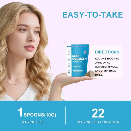 Hydrolyzed Multi Collagen Powder with Hyaluronic Acid, Liposomal Vitamin C Biotin and Grape Seed Extract Chocolate Formula 220g