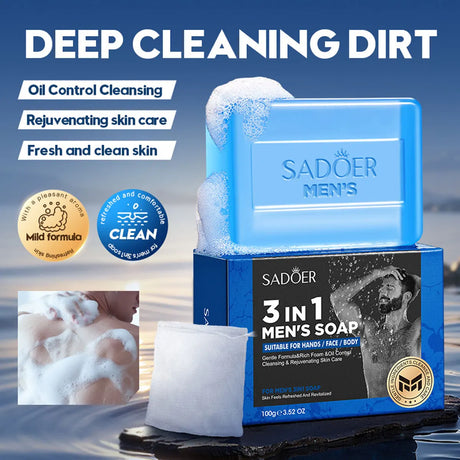 Men'S Three In One Bath Perfume Soap Witch Hazel Aloe Moisturizing Oil Control Vegetable Essential Oil Soap Facial Cleanser Hand