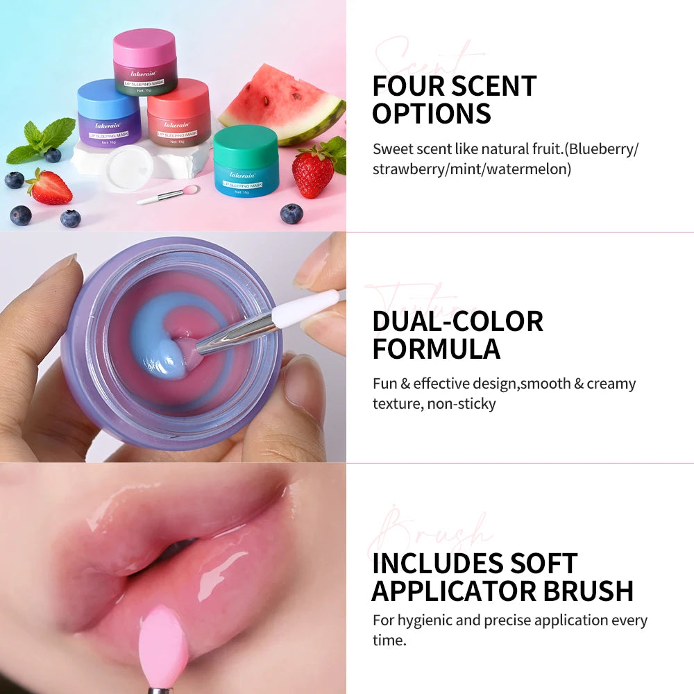 Lakerain Lip Sleeping Mask Smooth Creamy Texture Dual-Color Formula Overnight Hydration Non-Sticky Natural Protection Lip Mask
