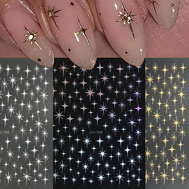 Metal Laser Holographic Star Nail Stickers, Disposable Self-Adhesive Resin Nail Decals for Women, Art Decor Accessories