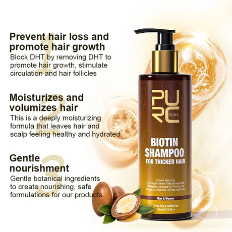 PURC Biotin Hair Shampoo Conditioner for Men Women Scalp Cleaning Hair Root Nourish Oil Smoothing Hair Mask Care Products Set