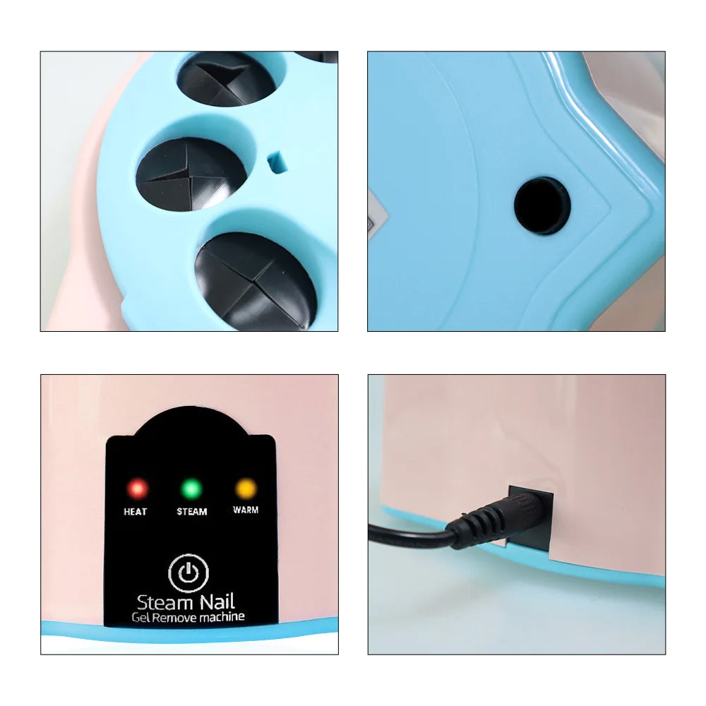 110V-220V Upgraded Steam Nail Polish Remover Machine Steamer with Color Cuticle Pusher Spoon Tools for Nail Gel Polish Removal