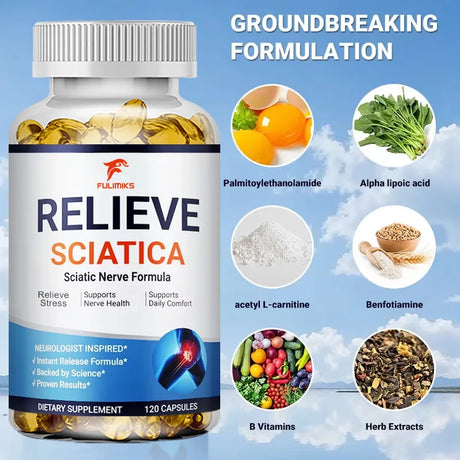 Relieve Sciatica Capsules, Support Lower Lumbar Sciatic, Hip, Thigh, Leg, Foot, Nerve & Joint Health, Relax Muscles, Flexibility
