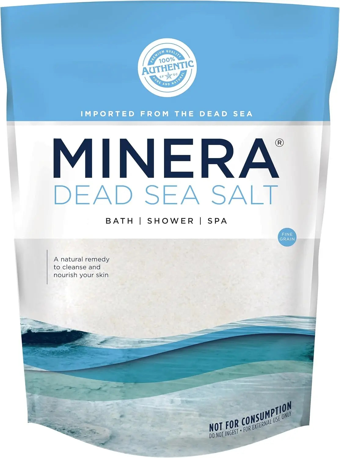 Dead Sea Salt for Bath & Soaking, Fine Grain, 2 lbs, 100% Pure & Natural, Fast-Dissolving, Unscented, Skin-Nourishing