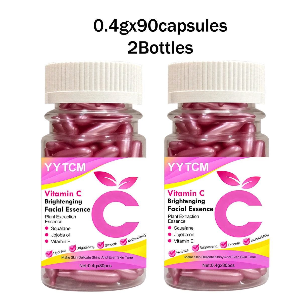 Vitamin C Skin-Brightening and Moisturizing Capsule Essence, Hydrates and Smooths the Skin, Contains Plant-Based Squalane, Vitamin E, Magnolia Oil, and Jojoba Seed Oil for Deep Hydration and Skin Brightening Essence (0.4Gx30