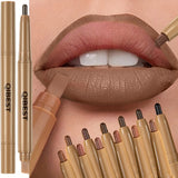 Double Head Black Lip Liner&Brush Pen Mist Matte Velvet Contour Tint Lipstick Pencil Long Lasting Nude Brown Natural Lip Makeup