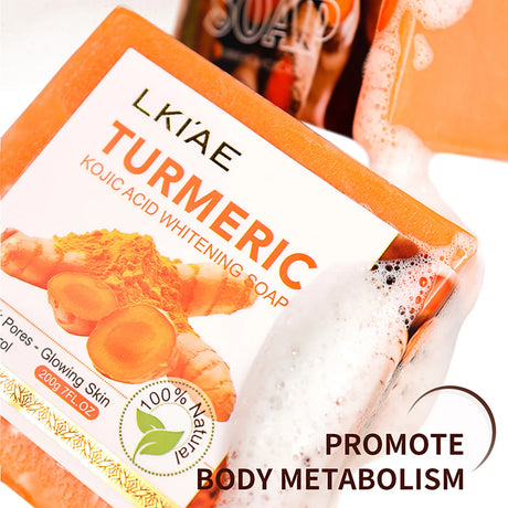 LKIAE Organic Turmeric Soap Bar, Natural Herbal Hand Made Whitening Soap, Remove Melanin, Acne, Spots, For Face And Body,200g